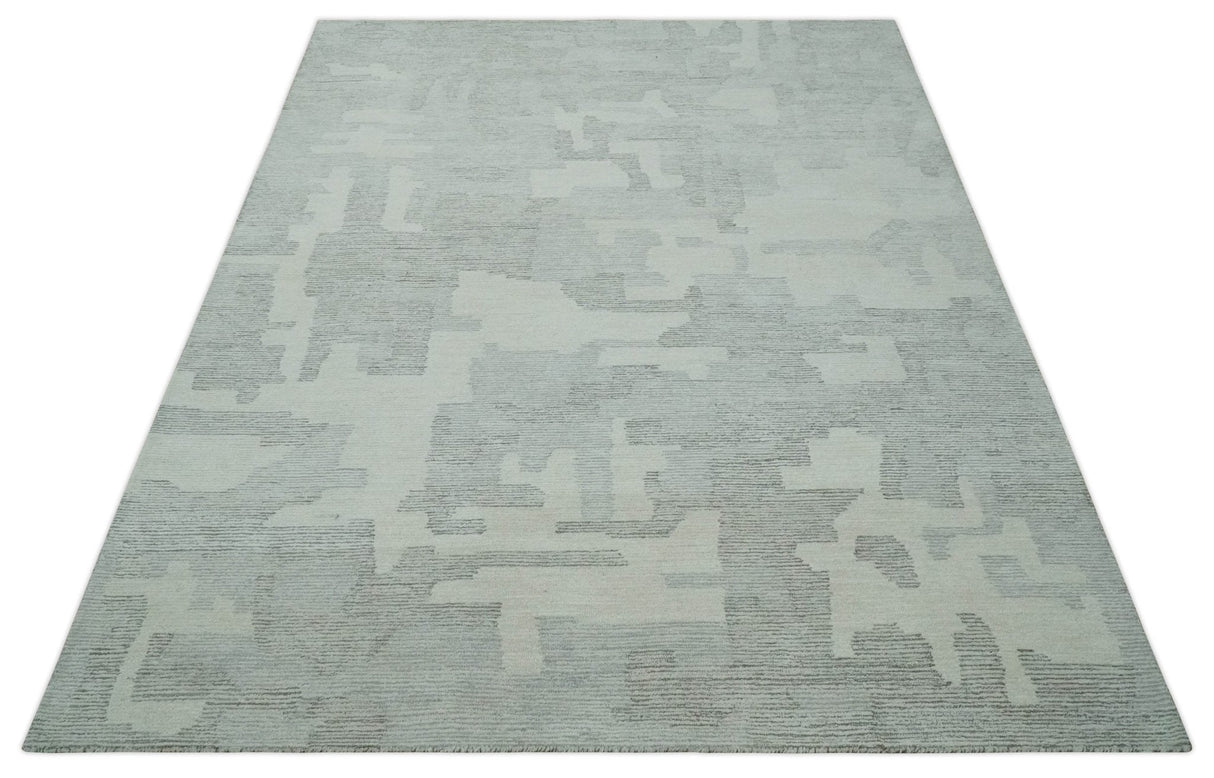 Hand Tufted Ivory, Silver and Blue Modern Abstract Custom Made wool Rug