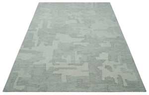 Hand Tufted Ivory, Silver and Blue Modern Abstract Custom Made wool Rug
