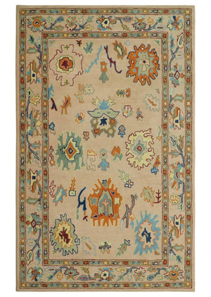 Hand Tufted Pink Peach and Gold Modern Colorful Oushak Rug, Kids, Living Room and Bedroom Rug | TRD6461