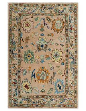 Hand Tufted Pink Peach and Gold Modern Colorful Oushak Rug, Kids, Living Room and Bedroom Rug | TRD6461