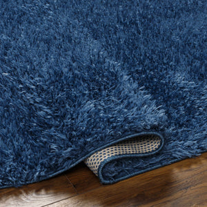 Faina Solid Dark Blue Shag Washable Area Rug - Clearance