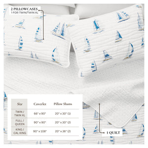 Coastal Blue Sailboat Quilt Set - Marzano Collection