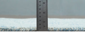 Custom Made Ivory and Blue Modern Geometric Hand Tufted Natural Wool Area Rug