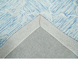Custom Made Ivory and Blue Modern Geometric Hand Tufted Natural Wool Area Rug