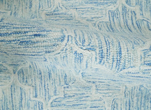 Custom Made Ivory and Blue Modern Geometric Hand Tufted Natural Wool Area Rug