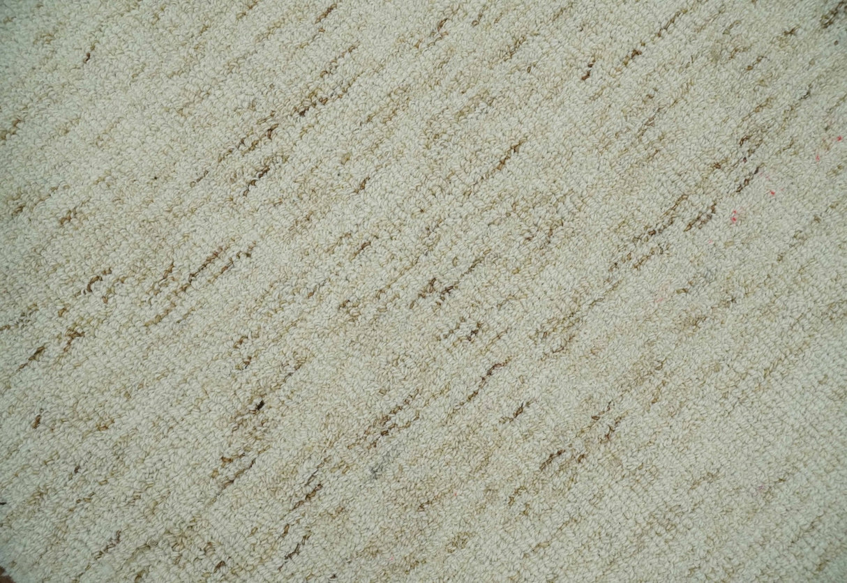 Ivory and Brown Abstract Hand Tufted Multi Size Natural Wool Area Rug