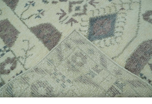 Ivory and Brown Traditional Hand Knotted Multi Size wool Area Rug