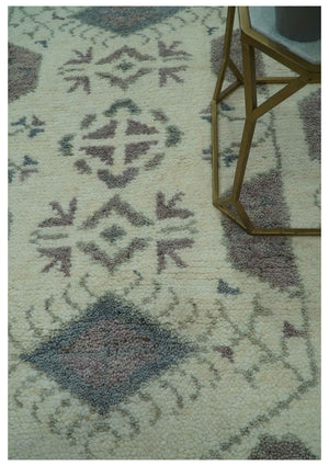 Ivory and Brown Traditional Hand Knotted Multi Size wool Area Rug