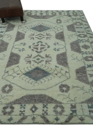 Ivory and Brown Traditional Hand Knotted Multi Size wool Area Rug