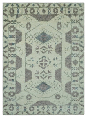 Ivory and Brown Traditional Hand Knotted Multi Size wool Area Rug