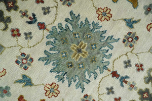 Ivory and Gray Floral Oushak Hand Knotted Custom Made Wool Area Rug