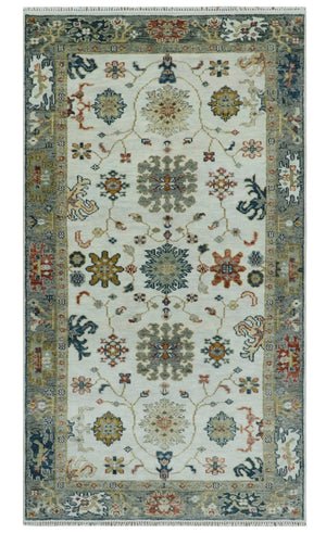 Ivory and Gray Floral Oushak Hand Knotted Custom Made Wool Area Rug