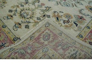 Ivory, Brown, Olive and Charcoal Traditional Heriz Medallion Custom Made Wool Area Rug