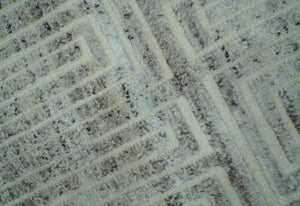 Ivory, Silver and Charcoal Modern Geometrical Puzzle Design hand knotted Custom Made wool Area Rug