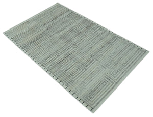 Ivory, Silver and Charcoal Modern Geometrical Puzzle Design hand knotted Custom Made wool Area Rug