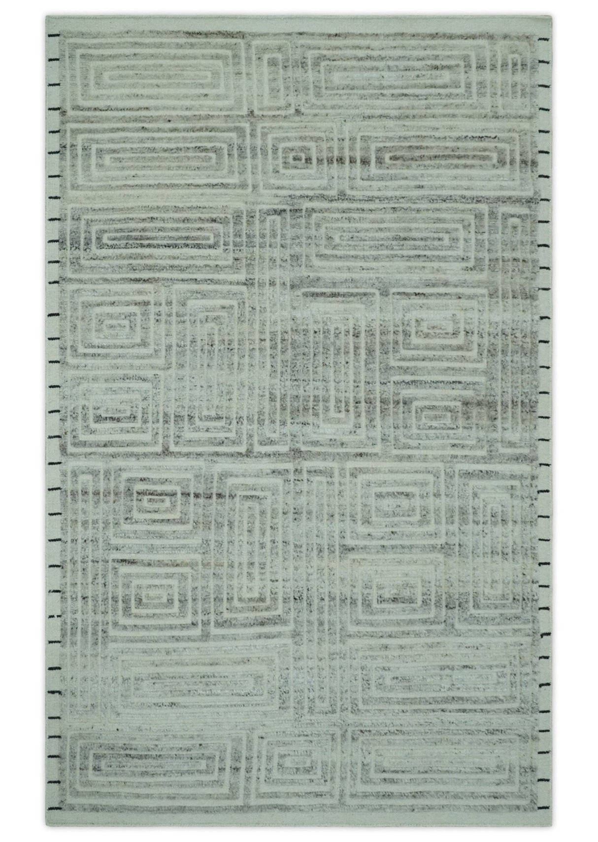 Ivory, Silver and Charcoal Modern Geometrical Puzzle Design hand knotted Custom Made wool Area Rug