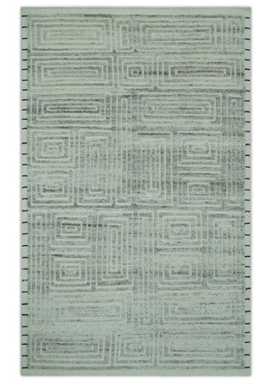 Ivory, Silver and Charcoal Modern Geometrical Puzzle Design hand knotted Custom Made wool Area Rug
