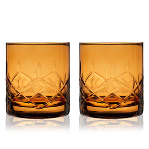 Admiral Crystal Rocks Glasses in Amber Set of 2