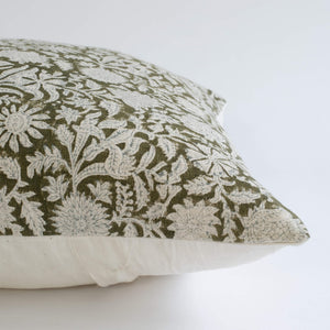 Jardim Floral Block Printed Pillow Cover | Olive