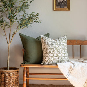 Jardim Floral Block Printed Pillow Cover | Olive