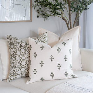 Jardim Floral Block Printed Pillow Cover | Olive