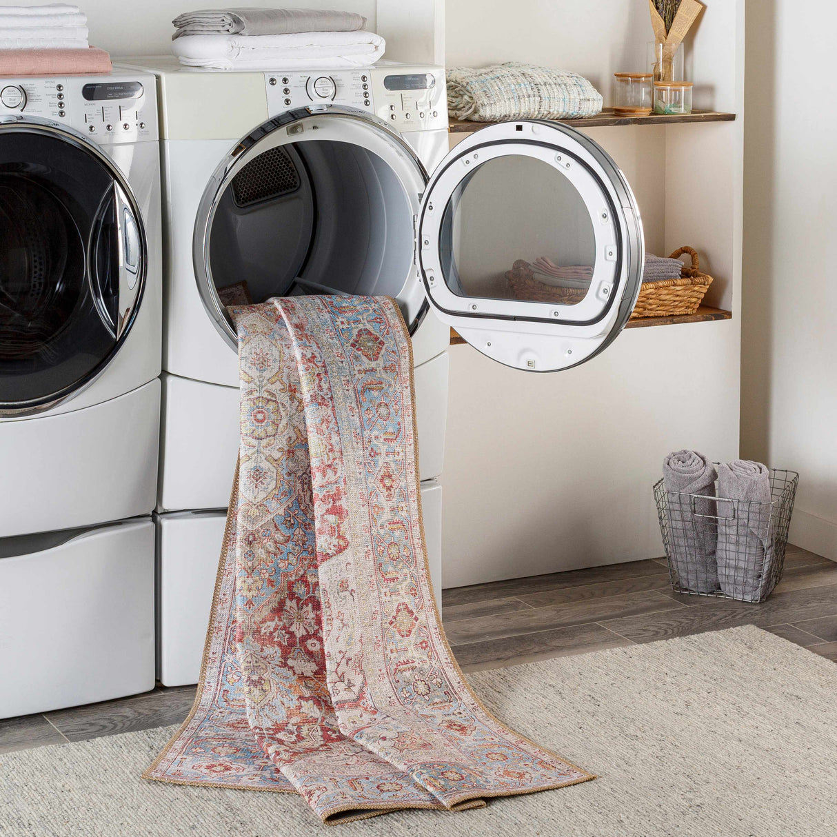 Cream Rust Leeston Washable Rug - Clearance