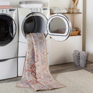 Cream Rust Leeston Washable Rug - Clearance