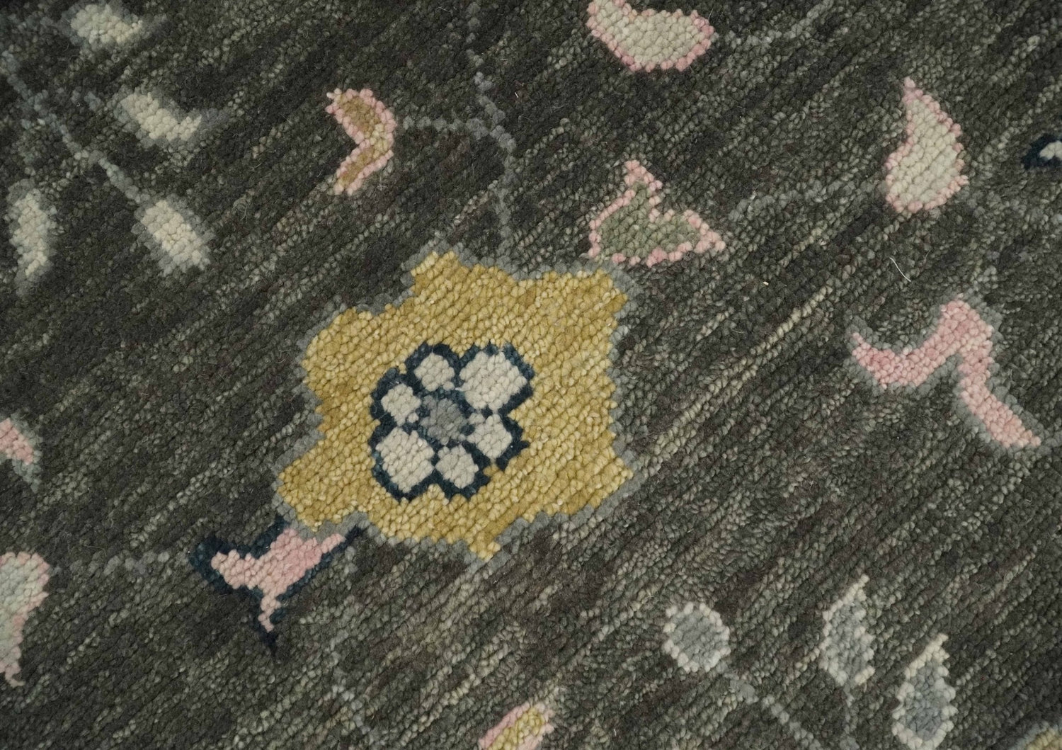 Custom Made Living Room Rug Hand Knotted Dark Gray and Beige Traditional Wool Rug