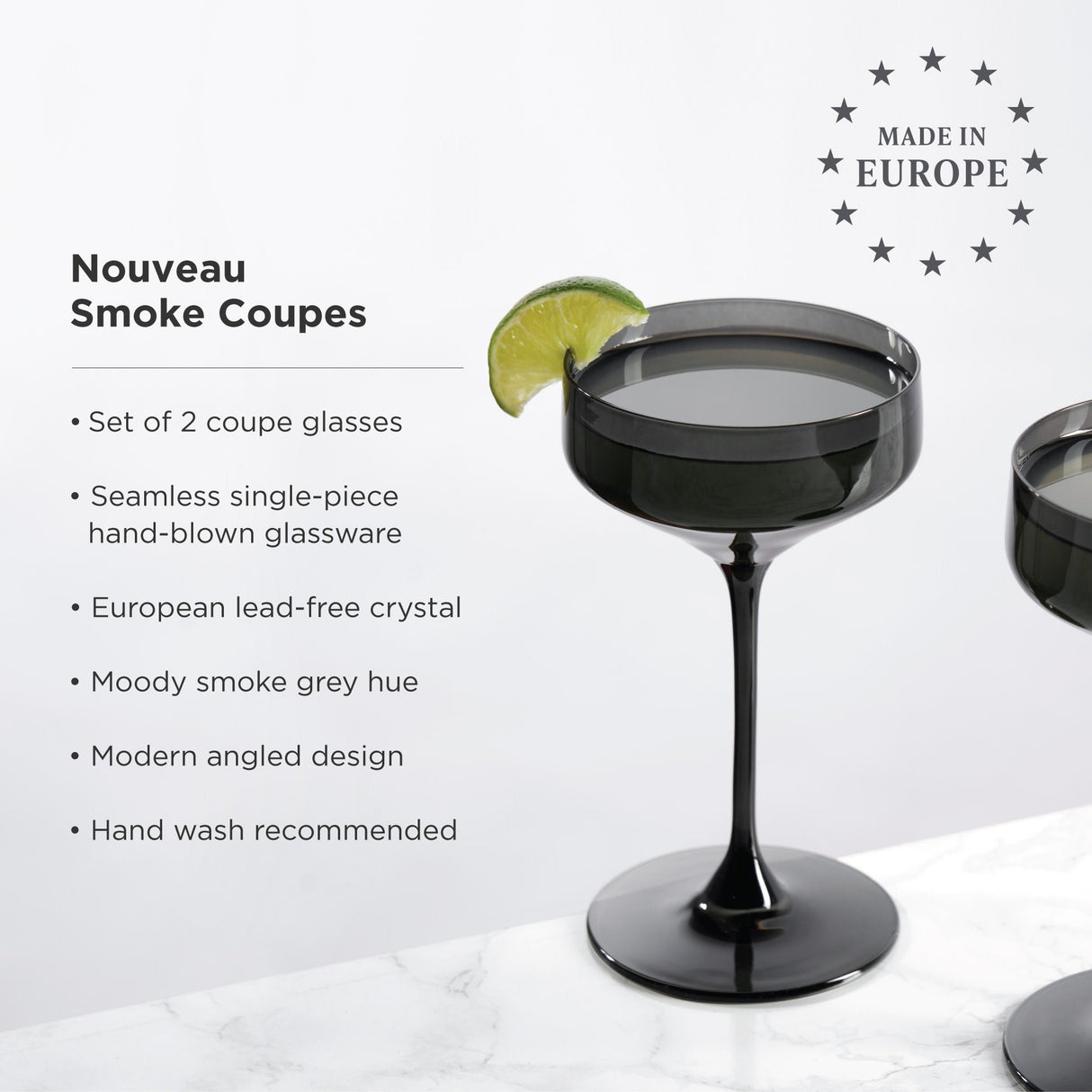 Reserve Nouveau Crystal Coupe Glasses in Smoke Set of 2
