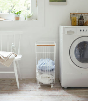 Rolling Wire Basket (24" H)  - Steel + Wood