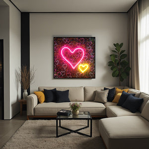 Banksy Hearts Street Art | LED Canvas | Pink Neon Heart Wall Décor