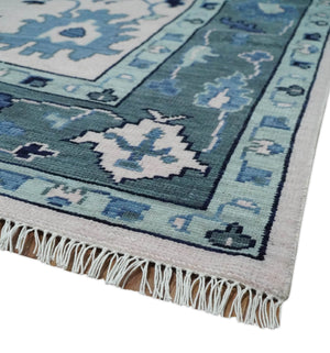 Soft Pink, Gray and Blue Hand Knotted Traditional Oushak Custom Made Wool Area Rug