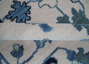 Soft Pink, Gray and Blue Hand Knotted Traditional Oushak Custom Made Wool Area Rug