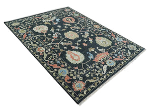 Modern Hand Knotted Black and Multicolor Traditional Oushak Custom Made Wool Area Rug