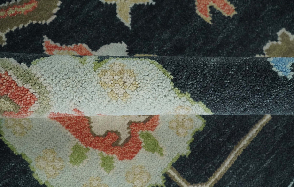 Modern Hand Knotted Black and Multicolor Traditional Oushak Custom Made Wool Area Rug