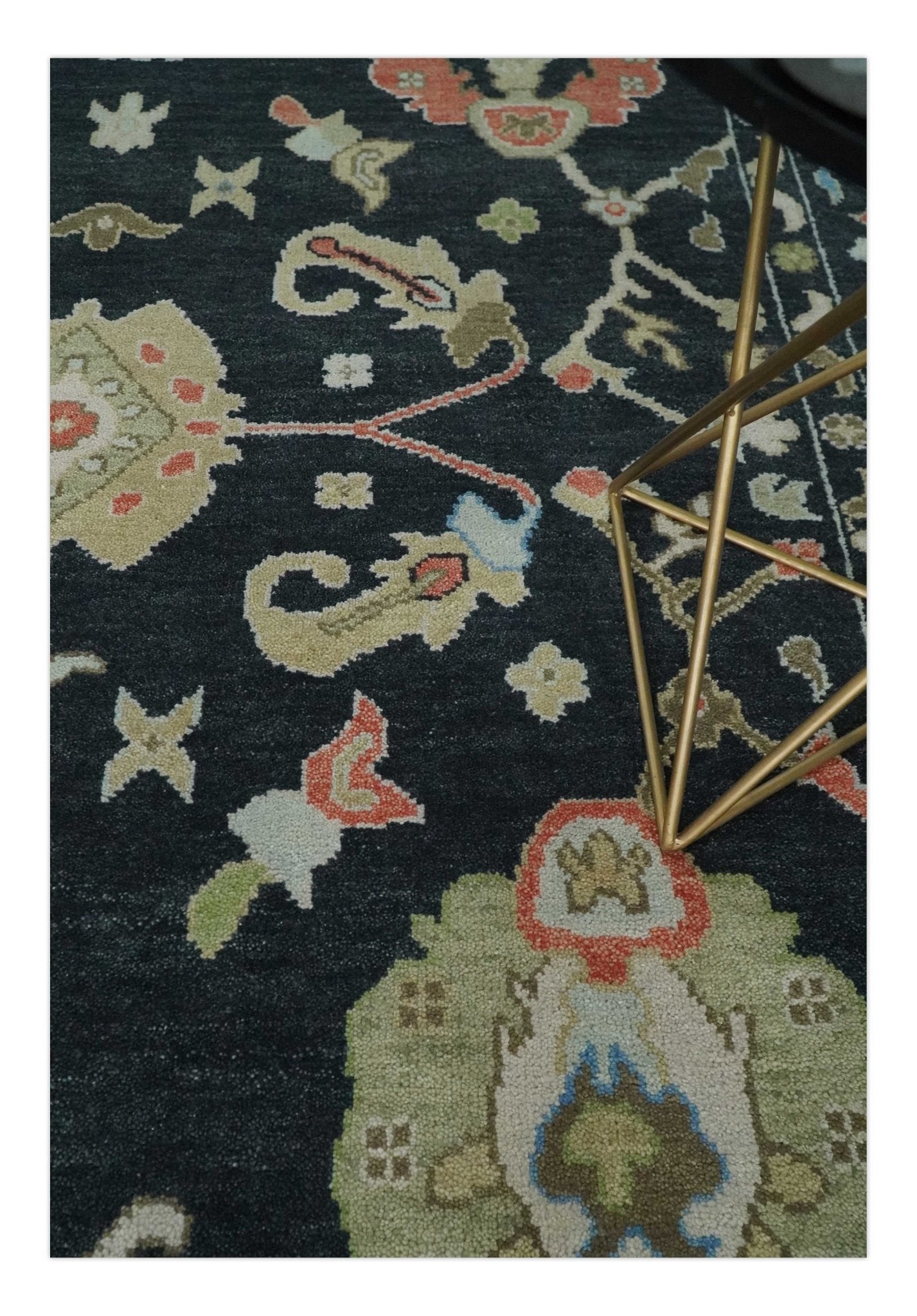 Modern Hand Knotted Black and Multicolor Traditional Oushak Custom Made Wool Area Rug