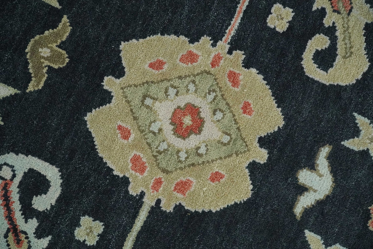 Modern Hand Knotted Black and Multicolor Traditional Oushak Custom Made Wool Area Rug