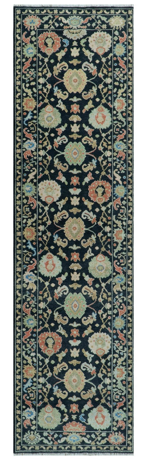 Modern Hand Knotted Black and Multicolor Traditional Oushak Custom Made Wool Area Rug
