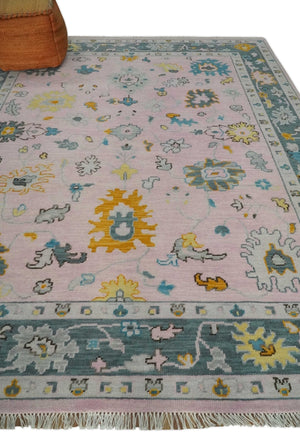Custom Made Pink and Gray Vibrant Colorful Hand knotted Traditional Oushak wool Area Rug