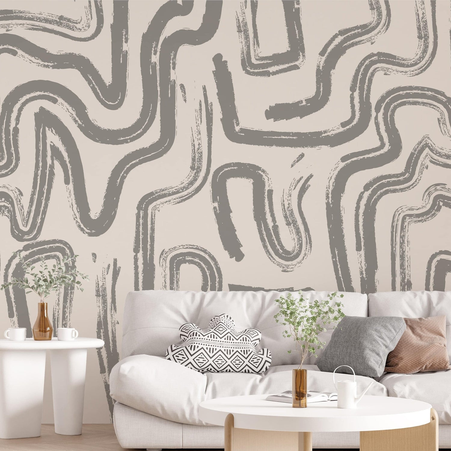 Modern Abstract Brushstroke Wallpaper - Neutral Artistic Wall Mural