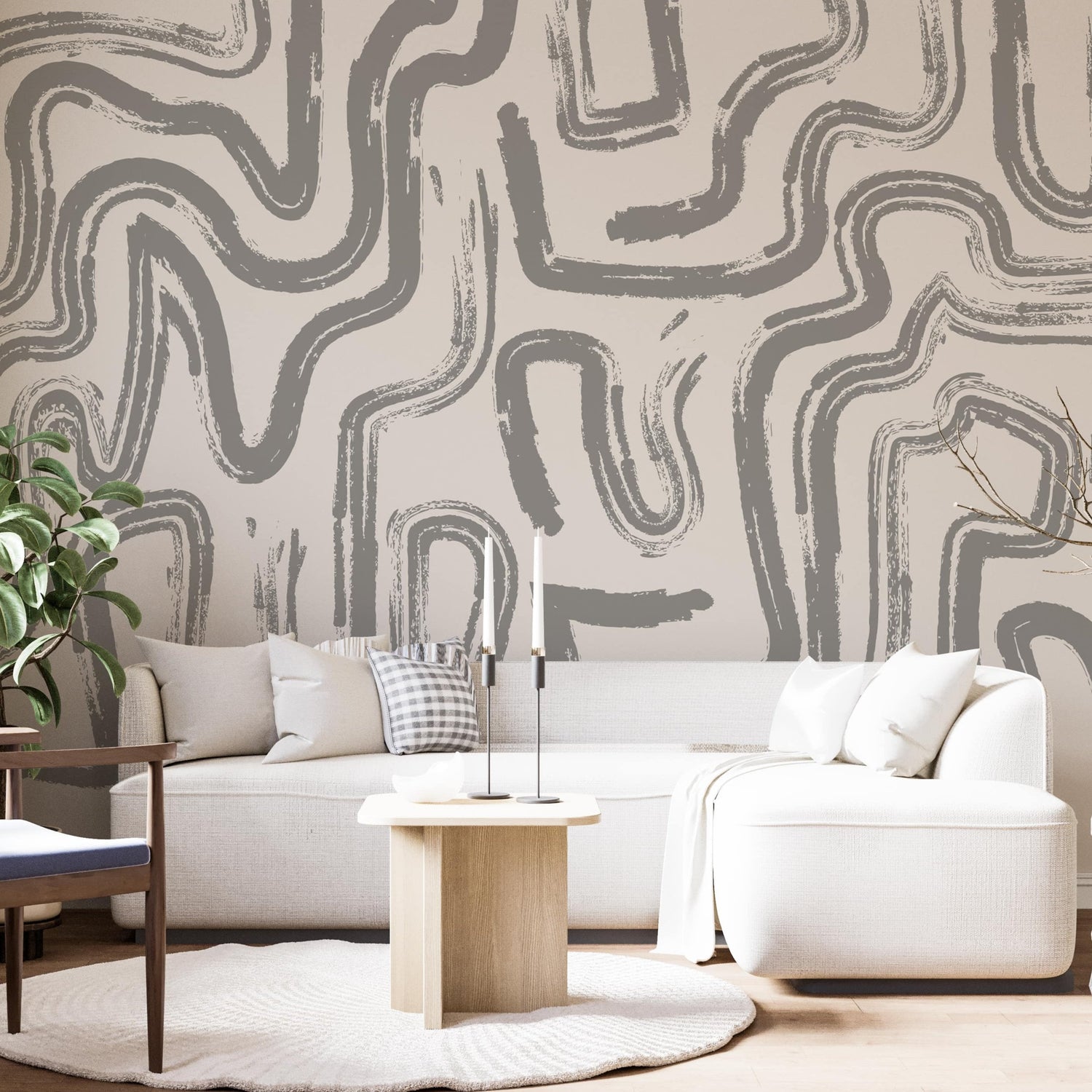 Modern Abstract Brushstroke Wallpaper - Neutral Artistic Wall Mural