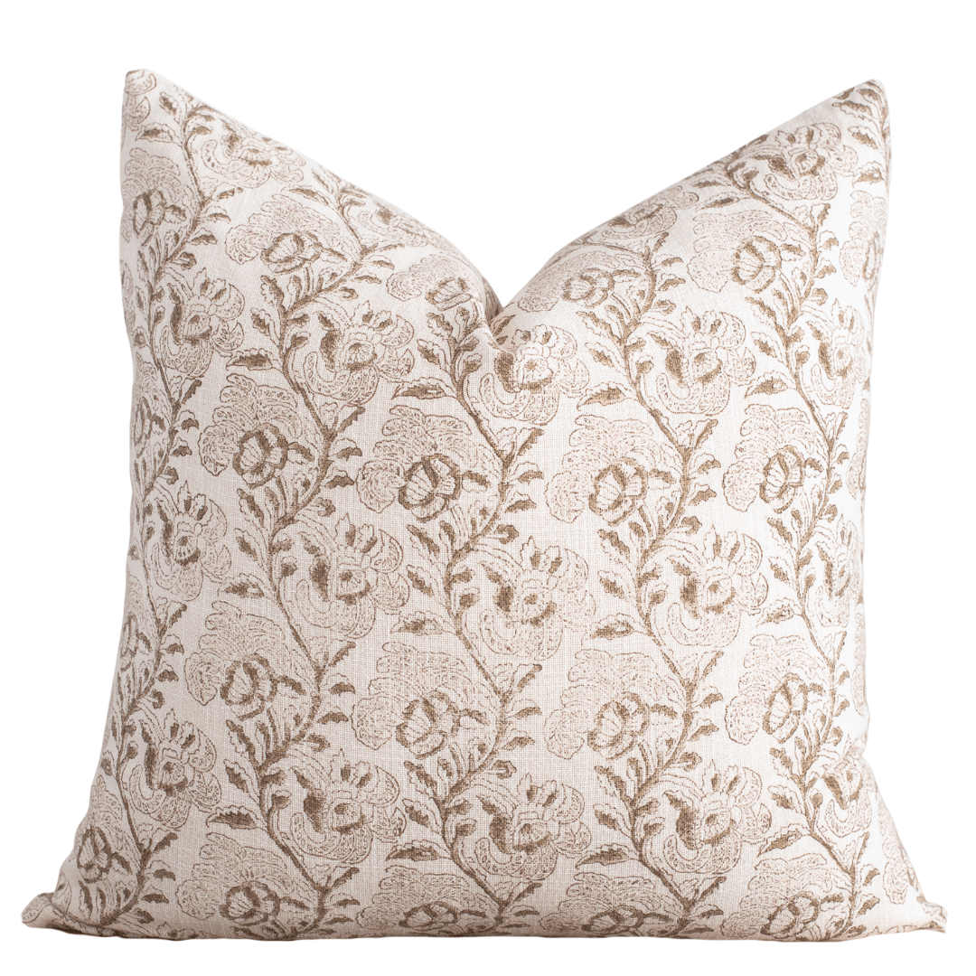 Magnolia Floral Block Printed Pillow Cover | Burgundy, Mustard