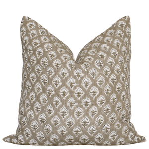 Rhea Floral Block Printed Pillow Cover | Mustard