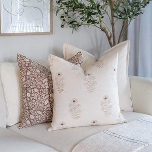 Nina Floral Block Printed Pillow Cover | Brown