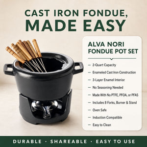 Enameled Cast Iron Fondue Set, 8-Piece, 2-Qt