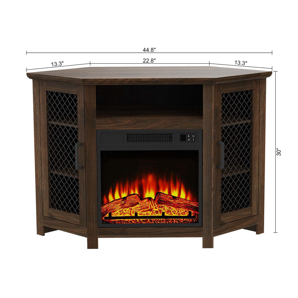 45" Corner Electric Fireplace TV Stands Console Table with 2 Metal Mesh Doors