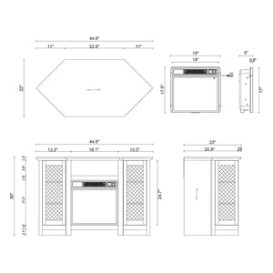 45" Corner Electric Fireplace TV Stands Console Table with 2 Metal Mesh Doors