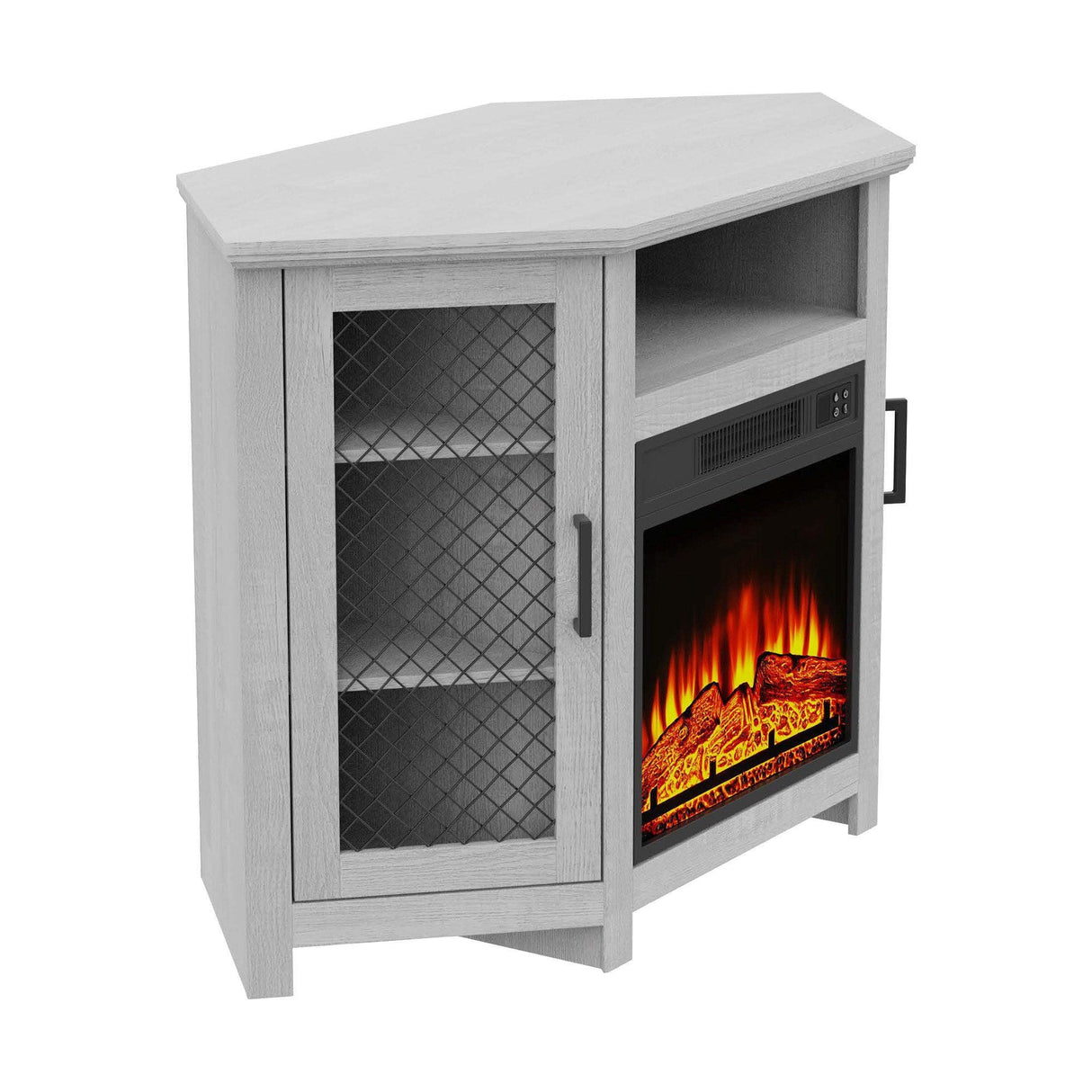 45" Corner Electric Fireplace TV Stands Console Table with 2 Metal Mesh Doors