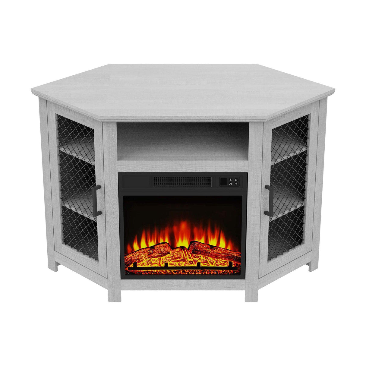 45" Corner Electric Fireplace TV Stands Console Table with 2 Metal Mesh Doors