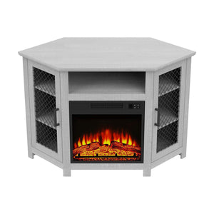 45" Corner Electric Fireplace TV Stands Console Table with 2 Metal Mesh Doors